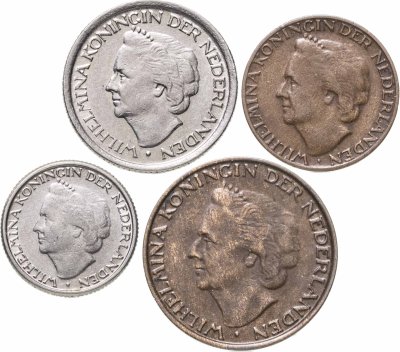 купить Нидерланды, набор из 4 монет 1948 года, Королева Вильгельмина