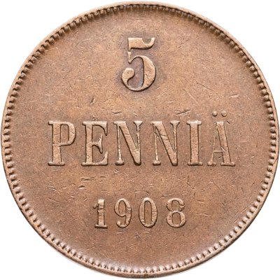 купить 5 пенни 1908 монета для Финляндии