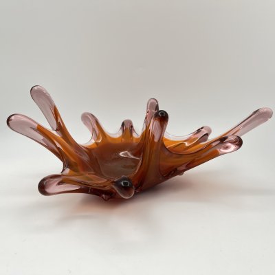 купить Ваза (конфетница) "Медуза" с оранжевым градиентом, цветное стекло, гутная техника, СССР, 1970-1990 гг.