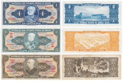 купить Бразилия набор из 3 банкнот 1, 2, 5 крузейро 1954-1964