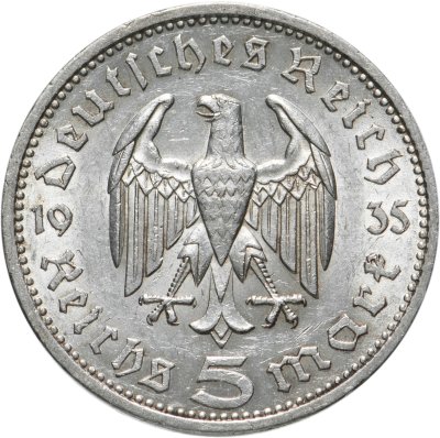 Купить Германия Третий рейх 5 рейхсмарок (reichsmark) 1935 Гинденбург , без свастики