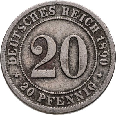 купить Германия 20 пфеннигов (pfennig) 1890, знак монетного двора: "D" - Мюнхен