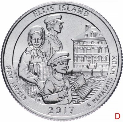 купить США 1/4 доллара 2017 D "Прекрасная Америка - Национальный монумент острова Эллис (39-й парк)", знак монетного двора: "D" - Денвер