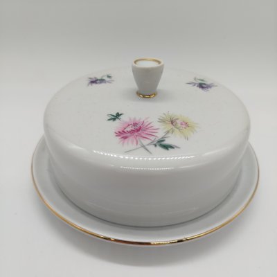 купить Масленка "Хризантема", фарфор, деколь, золочение, Freiberger Porzellan, ГДР, 1957-1972 гг.