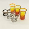 Купить Набор из 3-х стопок в подстаканниках, цветное стекло, сплав металлов, СССР, 1970-1990 гг.