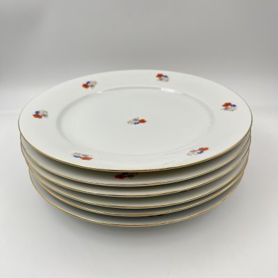 купить Набор обеденных тарелок с цветочным декором на 6 персон, фарфор, деколь, золочение, Bavaria Porzellan, Германия, 1950-1980 гг.