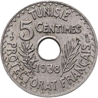 купить Тунис 5 сантимов (centimes) 1938