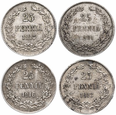 Купить Набор монет 25 пенни  4 шт ( 1901, 1913, 1916, 1917)