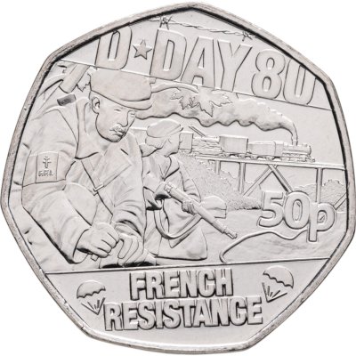 купить Остров Мэн 50 пенсов 2024 « 80 лет высадке союзников в Нормандии (D-Day). Французское Сопротивление»