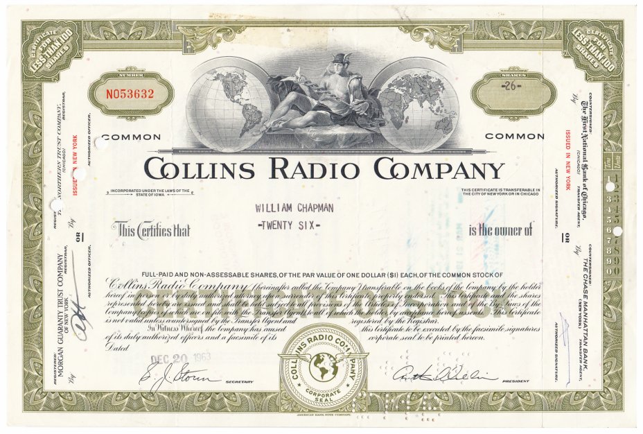 купить Акция США Collins Radio Company 1963-1967 гг.