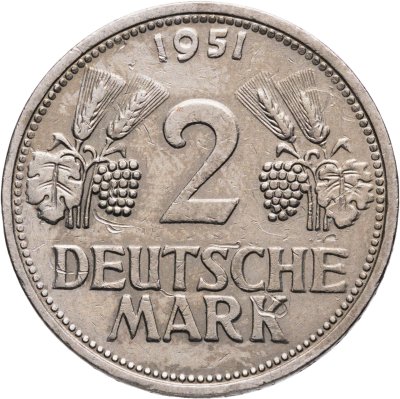 купить Германия 2 марки 1951, знак монетного двора: "G" - Карлсруэ