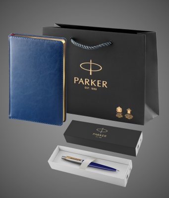 Купить Подарочный набор:Parker Jotter K160, цвет: Blue/GT, стержень: M, цвет чернил: blue и Ежедневник синий недатированный, Металлы: латунь, металл, пластик, 2026 г.