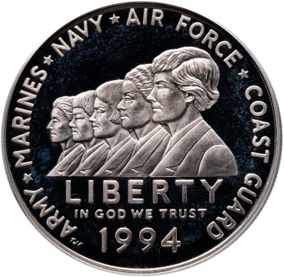 купить США 1 доллар (dollar) 1994 Proof "Мемориал женщинам на военной службе" знак монетного двора: "P" - Филадельфия в слабе PCGS PF69