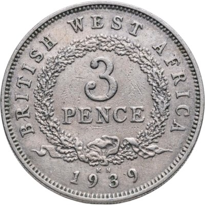 Купить Британская Западная Африка 3 пенса (pence) 1939 KN  знак монетного двора: "KN" - Кингз Нортон Металл, Бирмингем
