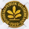 Купить Германия  5 пфеннигов (pfennig) 1989 G знак монетного двора: "G" - Карлсруэ в слабе DNC PF68