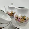 Купить Сервиз чайный с цветочным декором на 3 персоны (9 предметов), фарфор, деколь, Дулевский фарфоровый завод (Дулёво), СССР, 1994 г.