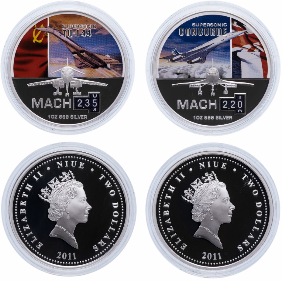 купить Ниуэ набор из 2 монет "Сверхзвуковые самолёты: Конкорд и ТУ-144"