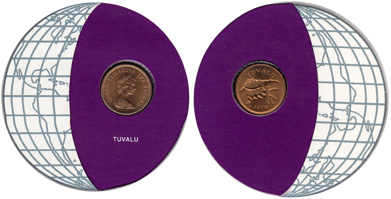 Серия «Монеты всех стран мира» - Тувалу 1 цент (cent) 1976 (монета и 1 .