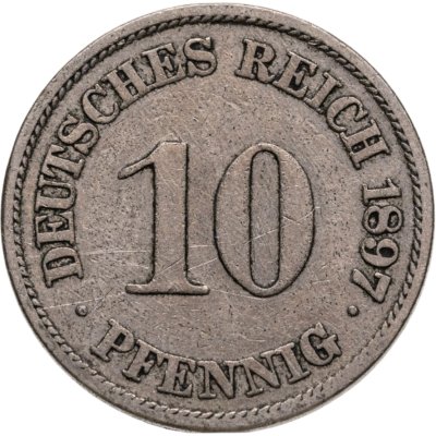 купить Германия 10 пфеннигов 1897, знак монетного двора: "А" - Берлин