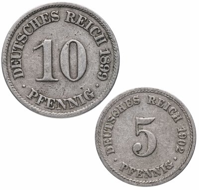 купить Германская Империя набор из 2-х монет 5 и 10 пфеннигов (pfennig) 1890-1916, случайная дата [дешевле не найти]