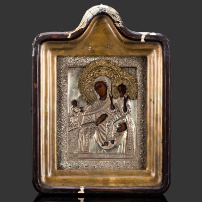 купить Икона Божией Матери "Нечаянная радость", дерево, темпера, сплав металлов, стекло, Российская империя, 1890-1915 гг.
