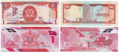 купить Тринидад и Тобаго - набор 1 доллар 2006 (2017) + 1 доллар 2020 "Алый Ибис" Птицы Пластик + Бумага