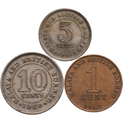 купить Малайя и Британское Борнео набор 1, 5 и 10 центов (cents) 1953-1966 (3 штуки)
