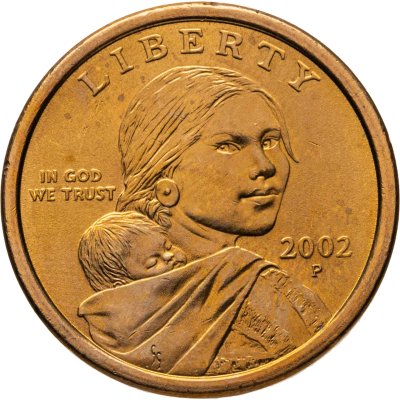 купить США 1 dollar (доллар) 2002 "Sacagawea dollar (Сакагавея доллар) парящий орёл", знак монетного двора "P" - Филадельфия