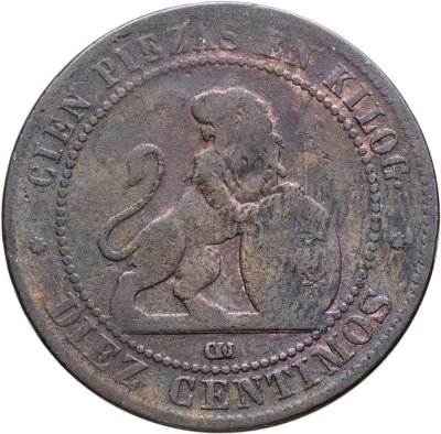 купить Испания 10 сентимо (centimos) 1870