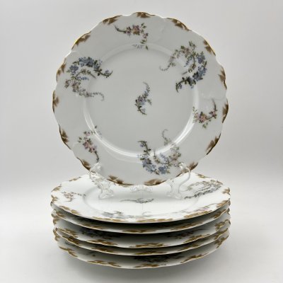 купить Набор десертных тарелок с цветочным декором на 6 персон, фарфор, деколь с подрисовкой, золочение, Limoges, Франция, 1900-1920 гг.