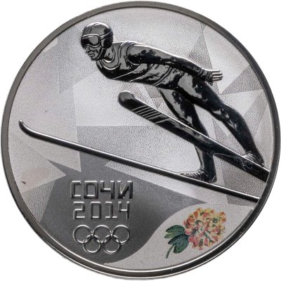 купить 3 рубля 2014 СПМД Proof "прыжки на лыжах с трамплина - Сочи Олимпиада" в футляре с сертификатом
