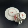 Купить Пара кофейная с декором в виде свадебных колец, букетов и ажурного орнамента, фарфор, деколь, золочение, Ленинградский фарфоровый завод (ЛФЗ), фарфор, деколь, золочение, Ленинградский фарфоровый завод (ЛФЗ), СССР, 1970-1992 гг.