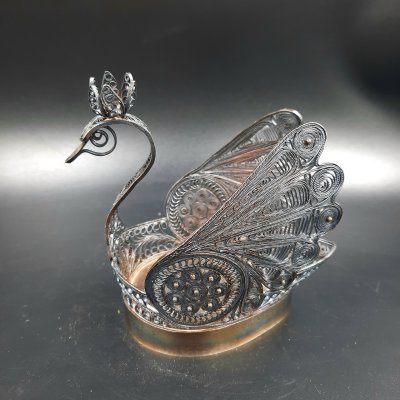 купить Салфетница "Лебедь", выполненная в технике скани, мельхиор (медь-никель), СССР, 1970-1990 гг.