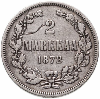 Купить 2 марки (markkaa) 1872 S, монета для Финляндии