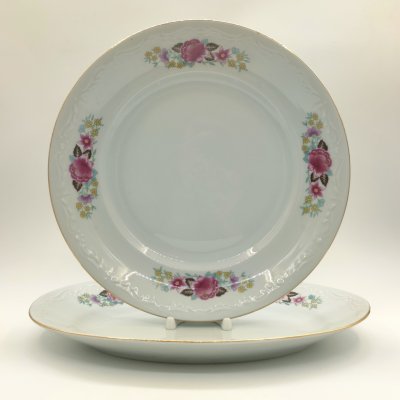 купить Набор из 2-х сервировочных блюд разных форм с цветочным рельефным декором, фарфор, деколь, золочение, Karolina (Фарфоровая мануфактура «Каролина», Польша), Польша, 1960-1980 гг.