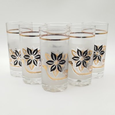 купить Набор из 6-ти стаканов , украшенных цветочным декором, стекло, деколь, золочение, СССР, 1970-1990 гг.