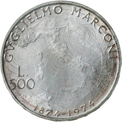 купить Италия 500 лир (lire) 1974 "100 лет со дня рождения Гульельмо Маркони" в футляре
