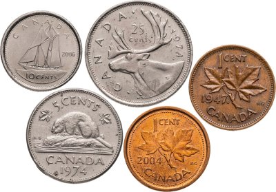 купить Канада набор из 5 монет 1, 5, 10, 25 центов 1947-2006