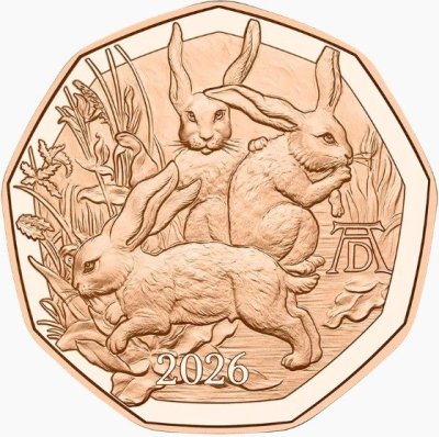 купить Австрия 5 евро 2026 "Трио зайцев Дюрера"