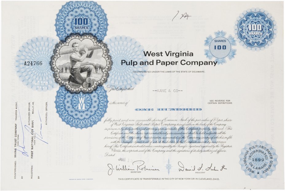 купить Акция США WEST VIRGINIA PULP and PAPER COMPANY, 1968 г.