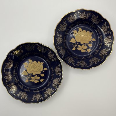 купить Пара суповых тарелок "Роза" кобальтового цвета с золотистым узором, фарфор, крытье, деколь, золочение, Moritz Zdekauer (MZ), Чехия, 1991-2010 гг.