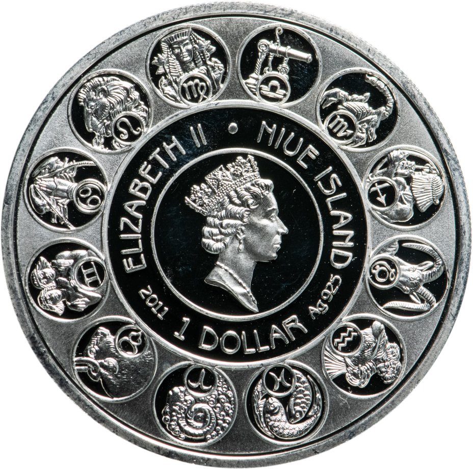 Монета Ниуэ 1 доллар (dollar) 2011 "Знаки зодиака - Рак" стоимостью ...