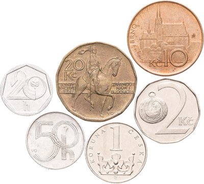 купить Чехия набор из 6 монет 20, 50 геллеров и 1, 2, 10, 20 крон 1993-2004