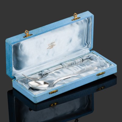 купить Набор столовых приборов в кофре "Эгоист" (вилка и ложка), J. Brille (Ж. Бриль), металл, серебрение, Франция, 1930-1950 гг.