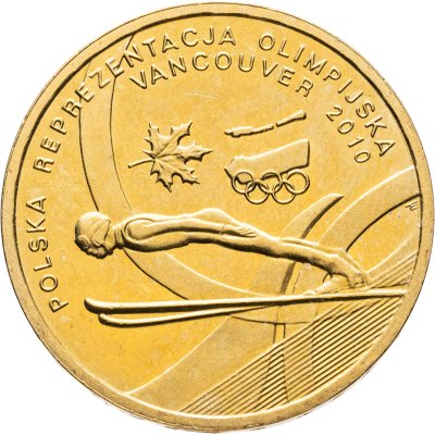 купить Польша 2 злотых 2010 [KM#Y.715] "Польская сборная на Олимпиаде в Ванкувере 2010 Лыжи"