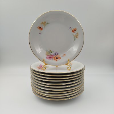 купить Набор из 12-ти десертных (пирожковых) тарелок с цветочным декором, фарфор, деколь, золочение, Chodziez, Польша, 1964-1990 гг.