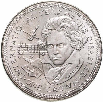 купить Остров Мэн 1 крона 1981 "Международный год инвалидов - Бетховен"