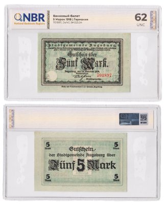 купить Германия 5 марок 1918 в слабе NBR UNC62