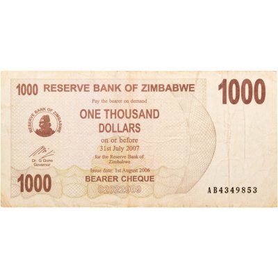 купить Зимбабве 1000 долларов 2007