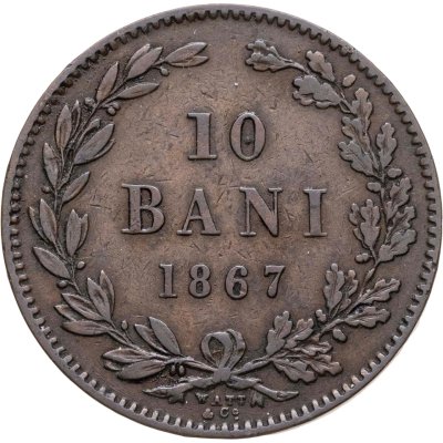 купить Румыния 10 банов (bani) 1867 WATT & CO. знак монетного двора: "WATT & CO." - Бирмингем